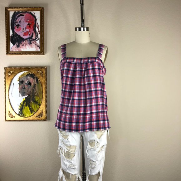 Theory Tressia Plaid Square Neck Tank Blouse Top - Picture 1 of 5